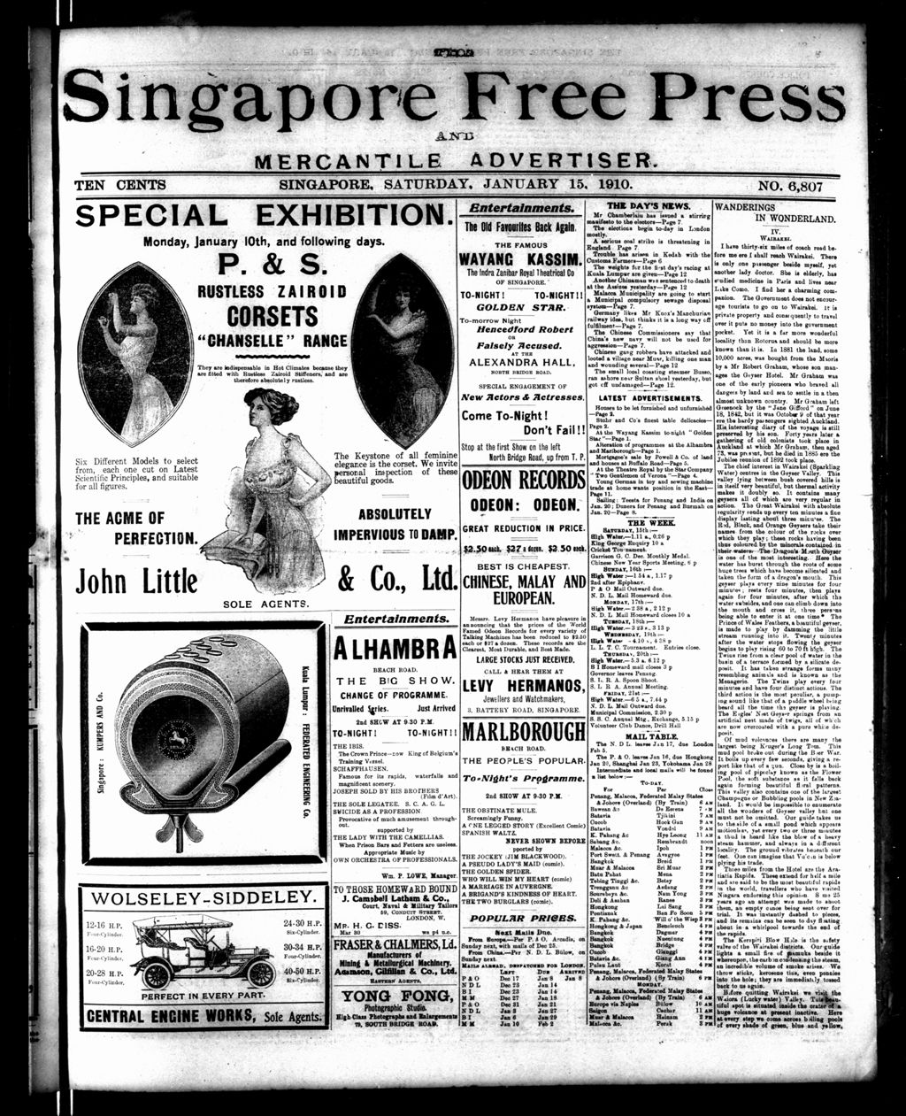 Miniature of Singapore Free Press and Mercantile Advertiser 15 January 1910