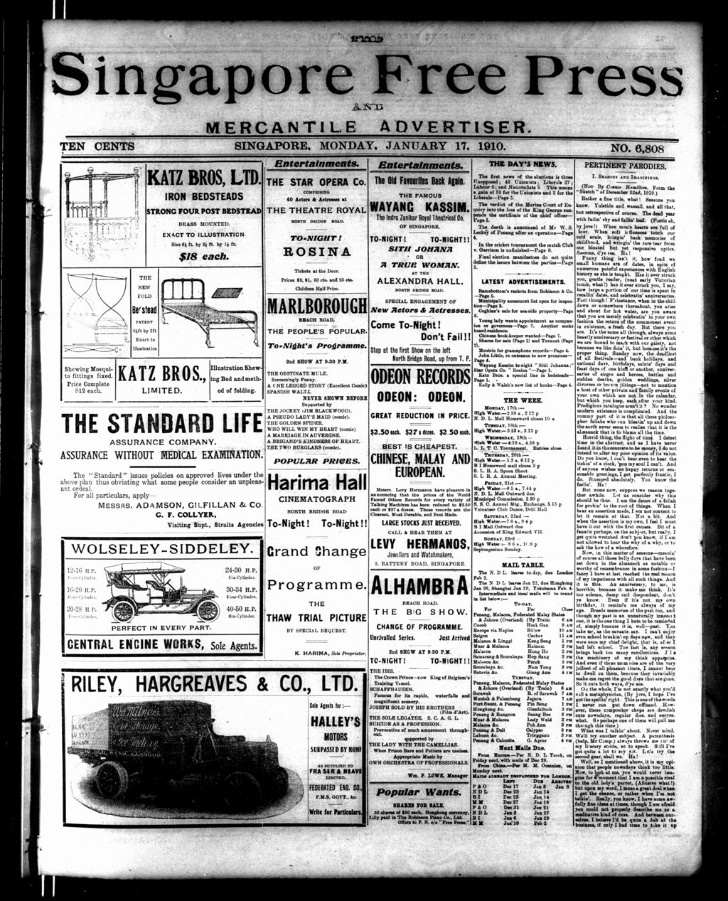 Miniature of Singapore Free Press and Mercantile Advertiser 17 January 1910