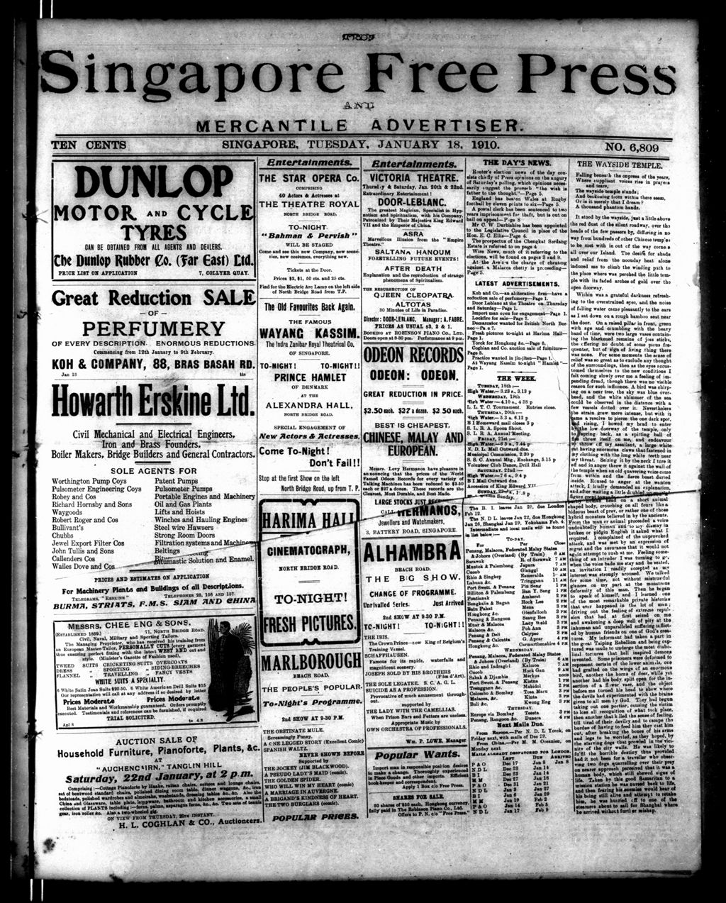 Miniature of Singapore Free Press and Mercantile Advertiser 18 January 1910