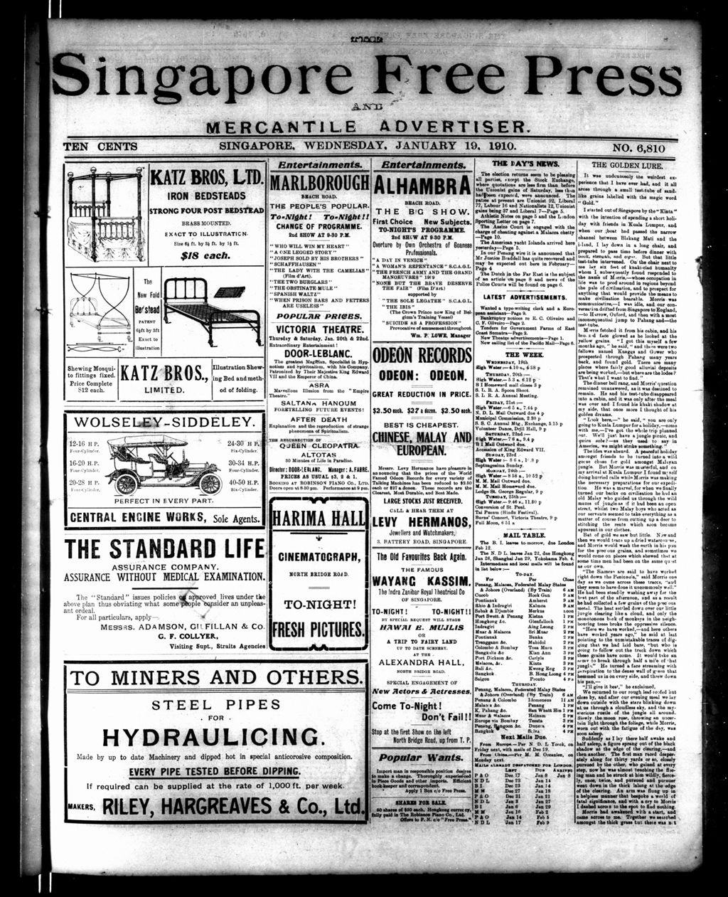 Miniature of Singapore Free Press and Mercantile Advertiser 19 January 1910