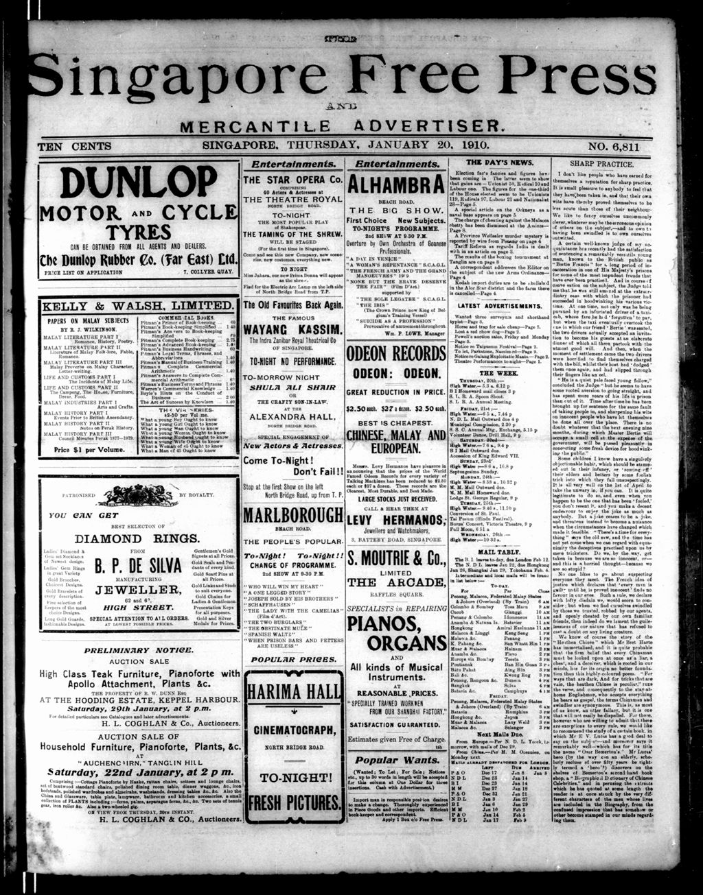 Miniature of Singapore Free Press and Mercantile Advertiser 20 January 1910