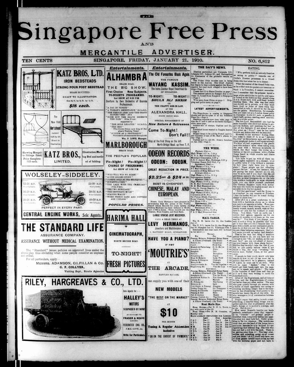 Miniature of Singapore Free Press and Mercantile Advertiser 21 January 1910