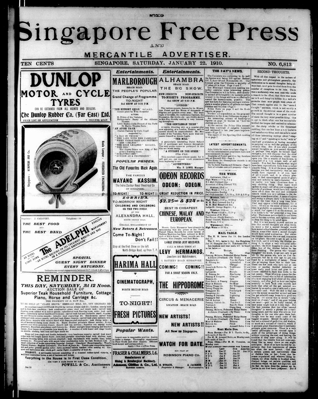 Miniature of Singapore Free Press and Mercantile Advertiser 22 January 1910