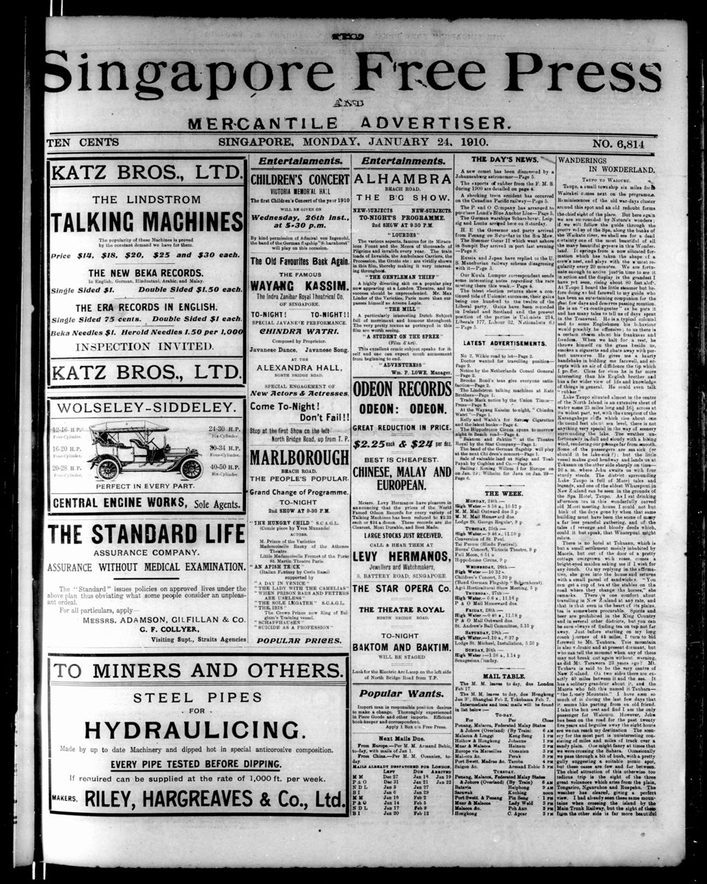 Miniature of Singapore Free Press and Mercantile Advertiser 24 January 1910