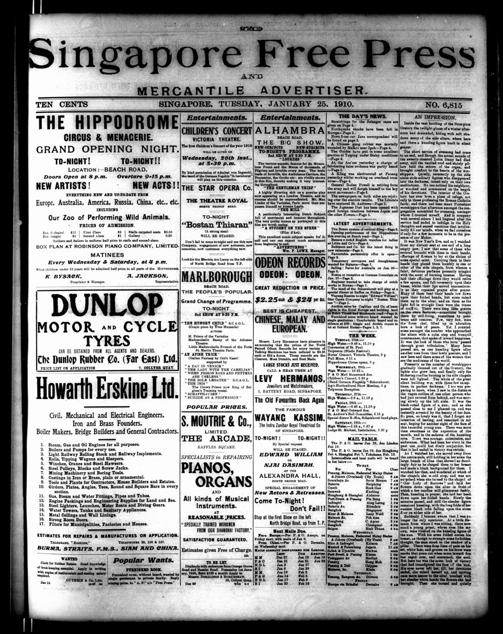 Miniature of Singapore Free Press and Mercantile Advertiser 25 January 1910