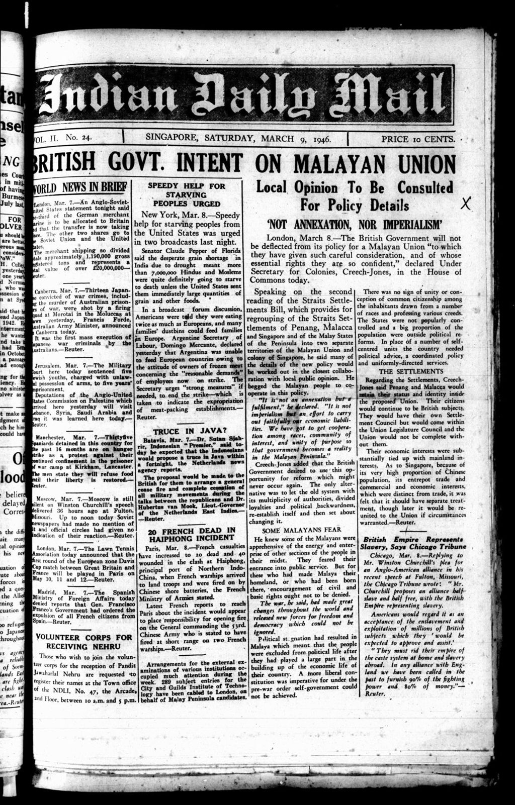 Miniature of Indian Daily Mail 09 March 1946