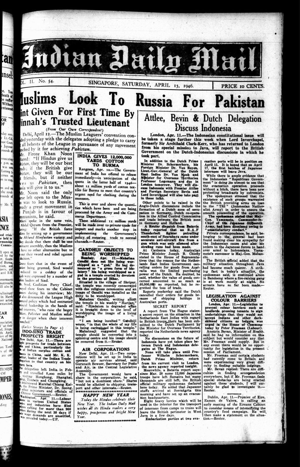 Miniature of Indian Daily Mail 13 April 1946