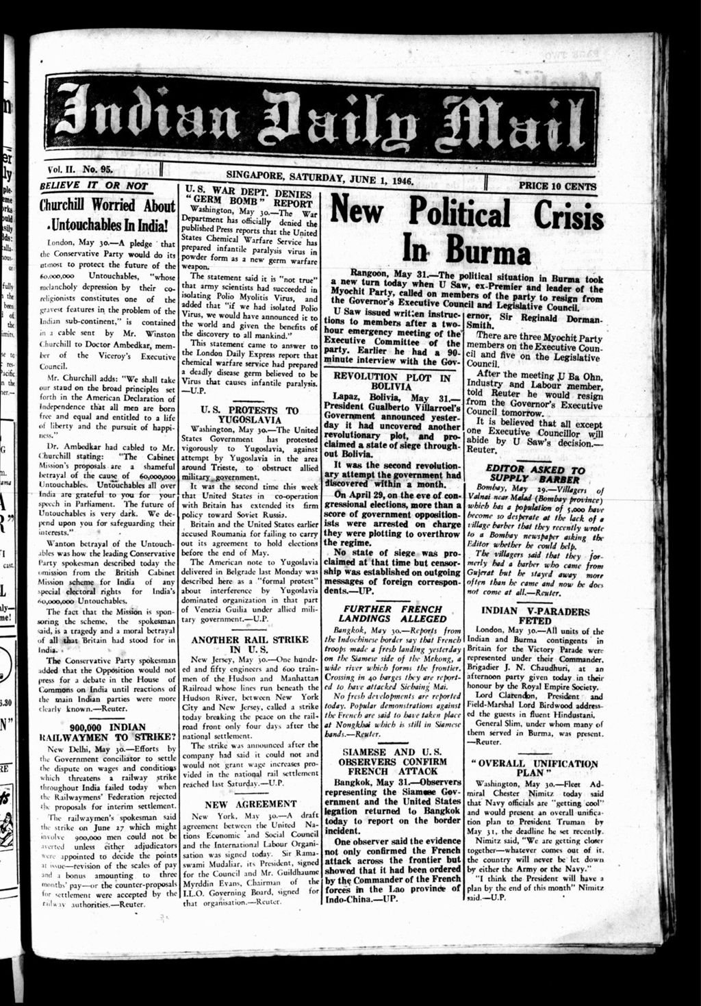 Miniature of Indian Daily Mail 01 June 1946