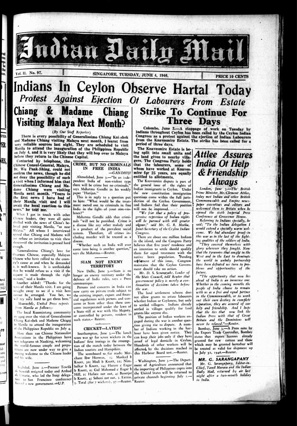 Miniature of Indian Daily Mail 04 June 1946