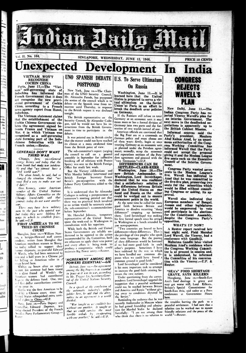 Miniature of Indian Daily Mail 12 June 1946