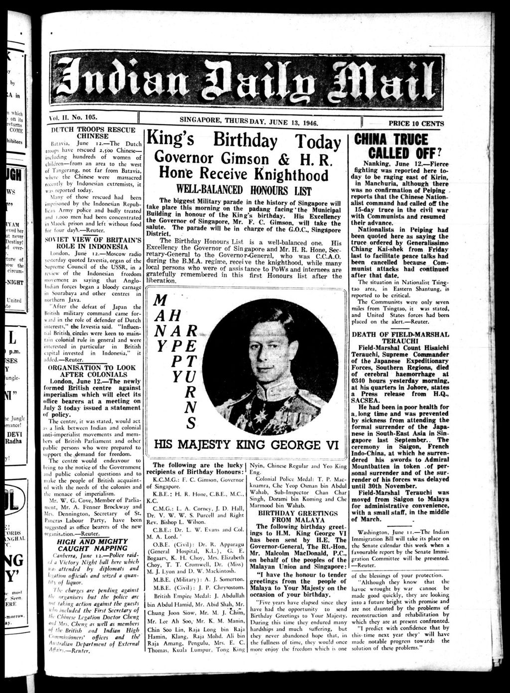 Miniature of Indian Daily Mail 13 June 1946