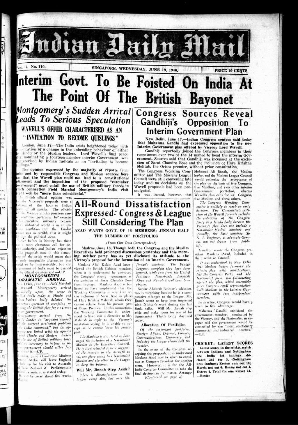 Miniature of Indian Daily Mail 19 June 1946