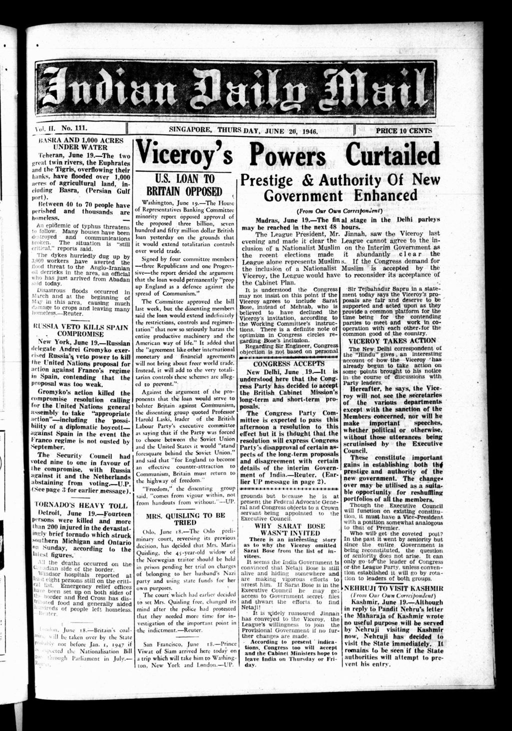 Miniature of Indian Daily Mail 20 June 1946