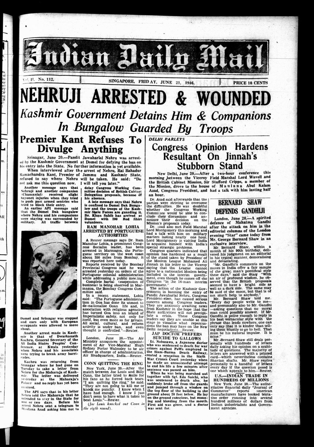 Miniature of Indian Daily Mail 21 June 1946