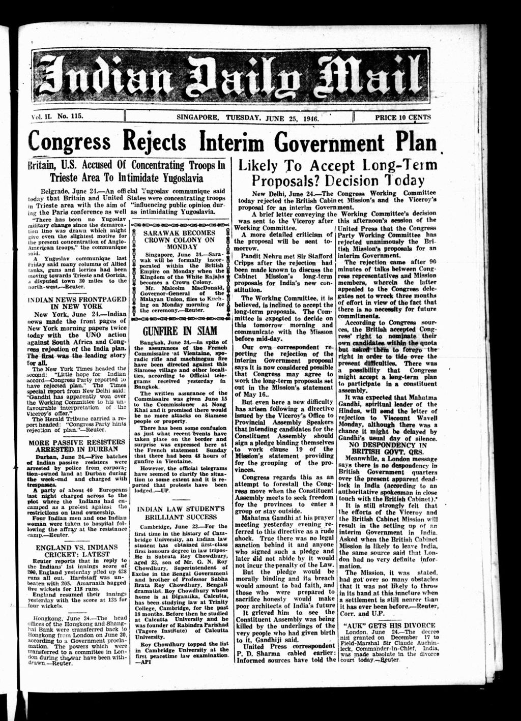 Miniature of Indian Daily Mail 25 June 1946