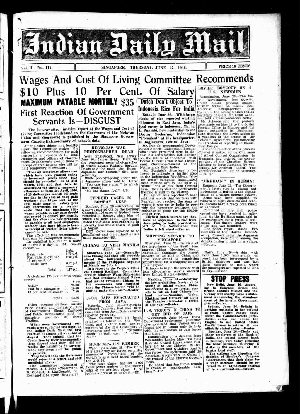 Miniature of Indian Daily Mail 27 June 1946