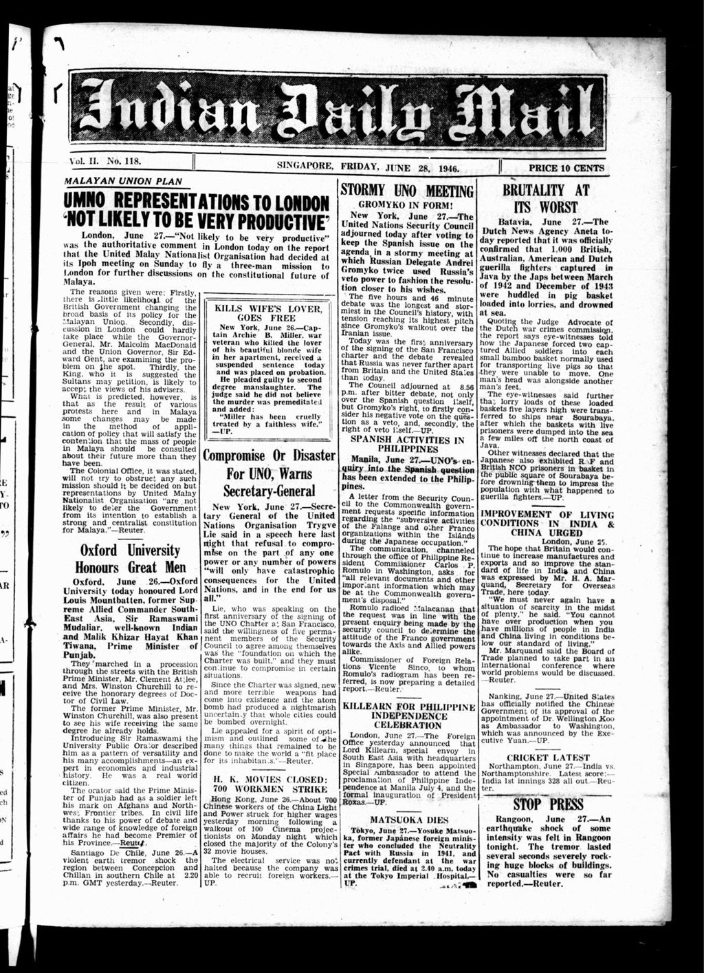 Miniature of Indian Daily Mail 28 June 1946