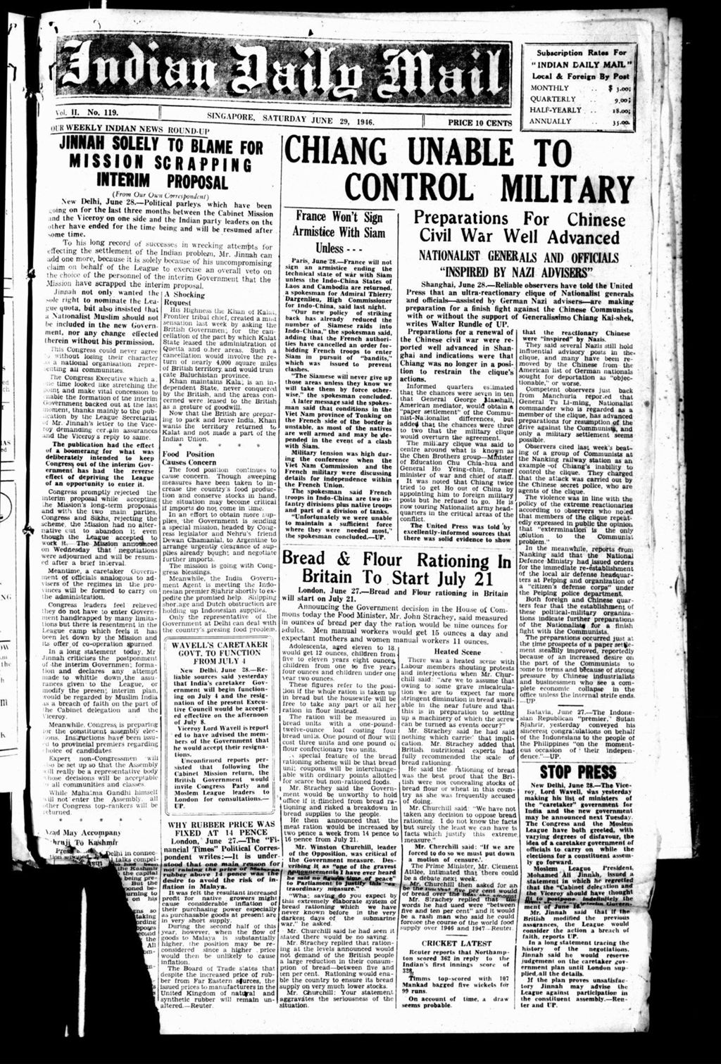 Miniature of Indian Daily Mail 29 June 1946