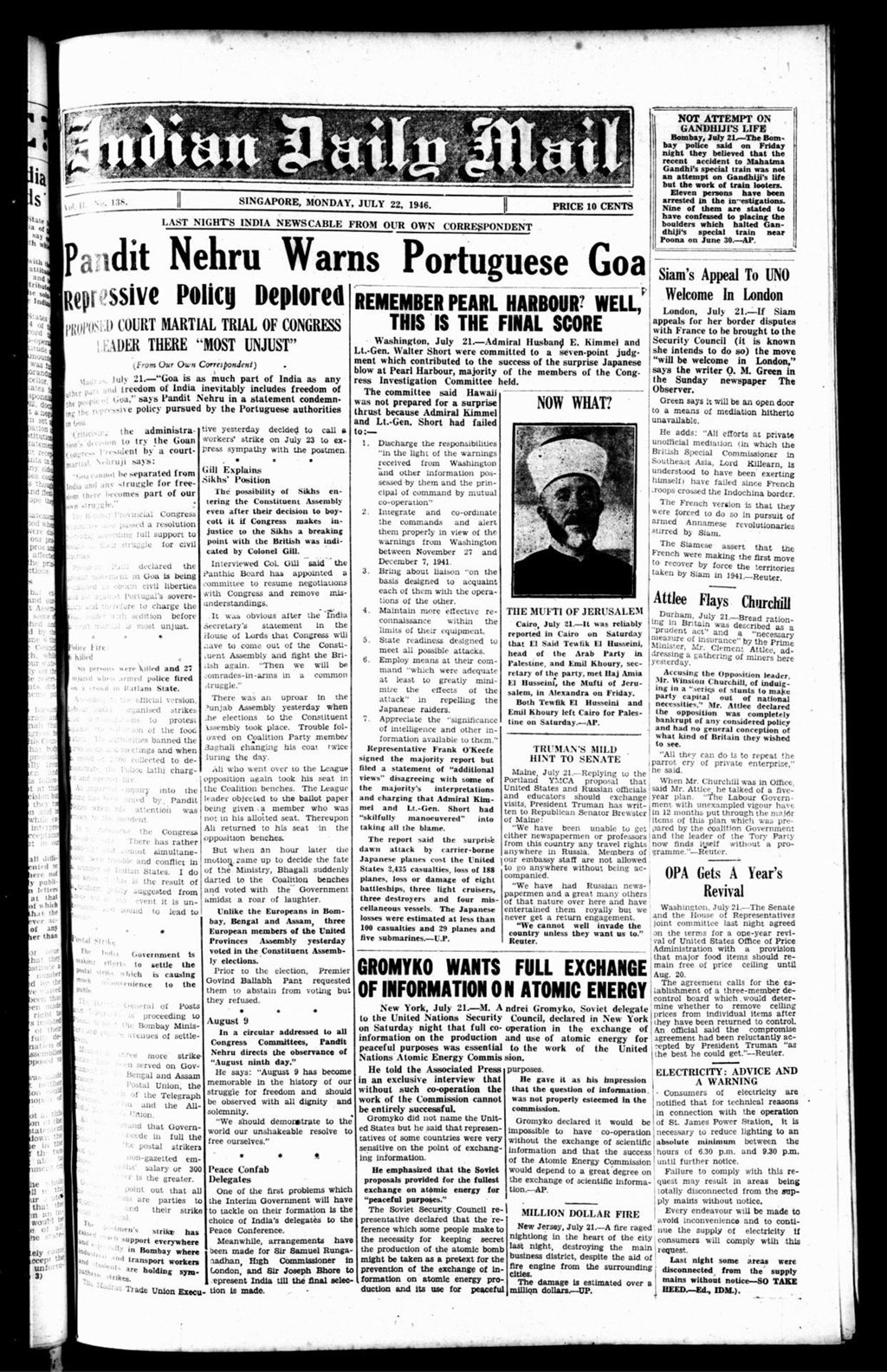 Miniature of Indian Daily Mail 22 July 1946