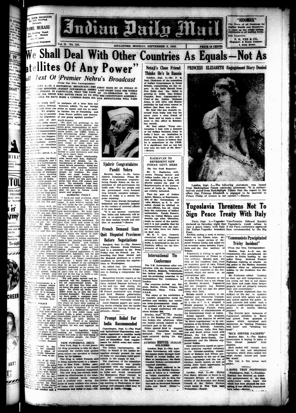 Miniature of Indian Daily Mail 09 September 1946