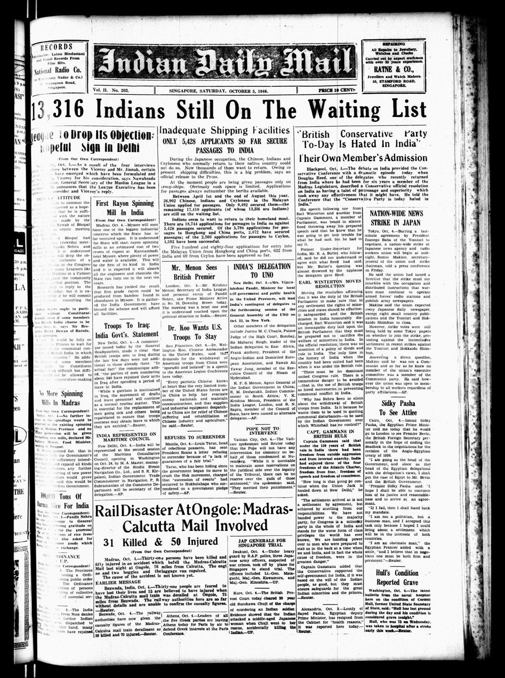 Miniature of Indian Daily Mail 05 October 1946