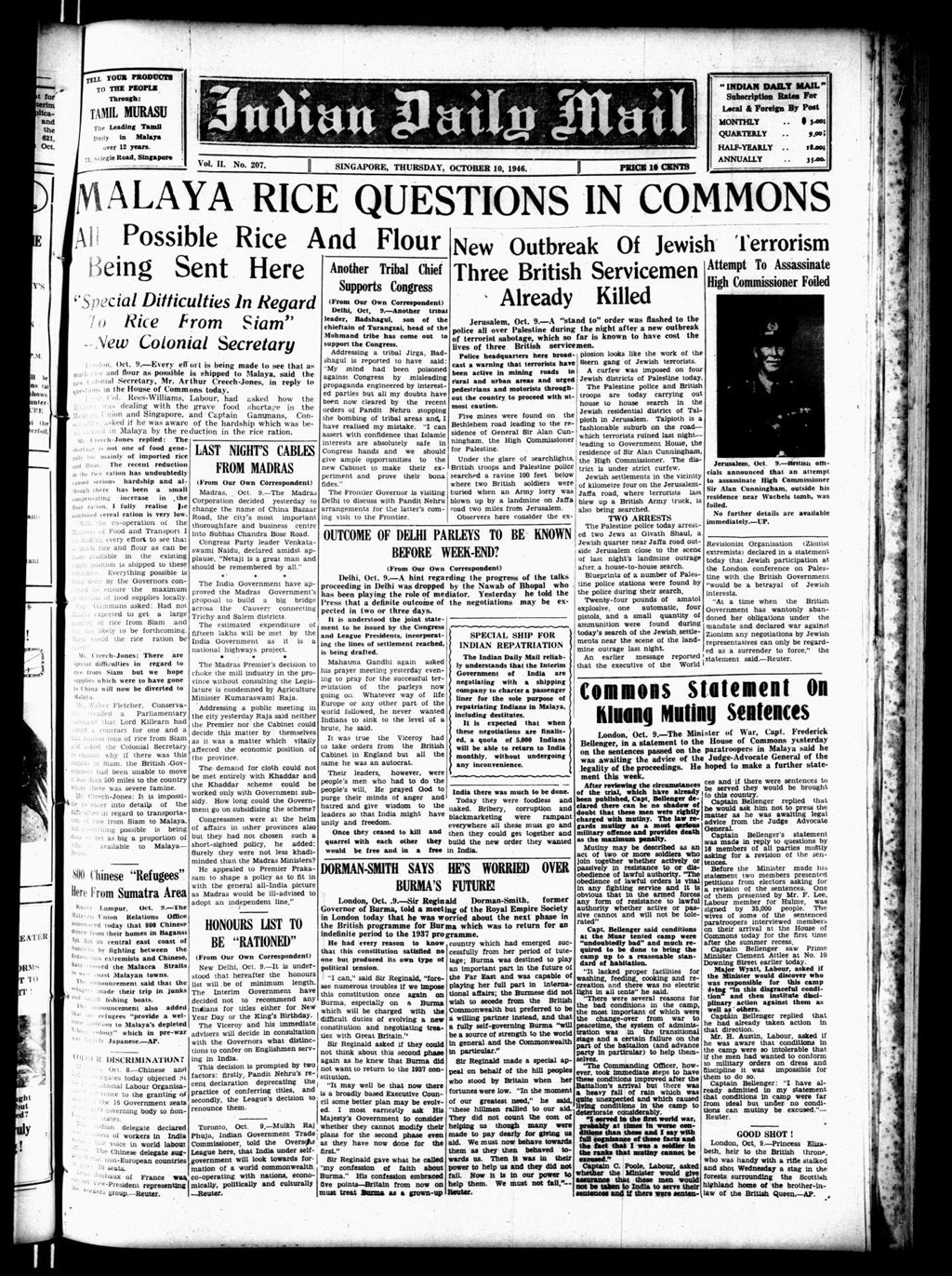 Miniature of Indian Daily Mail 10 October 1946