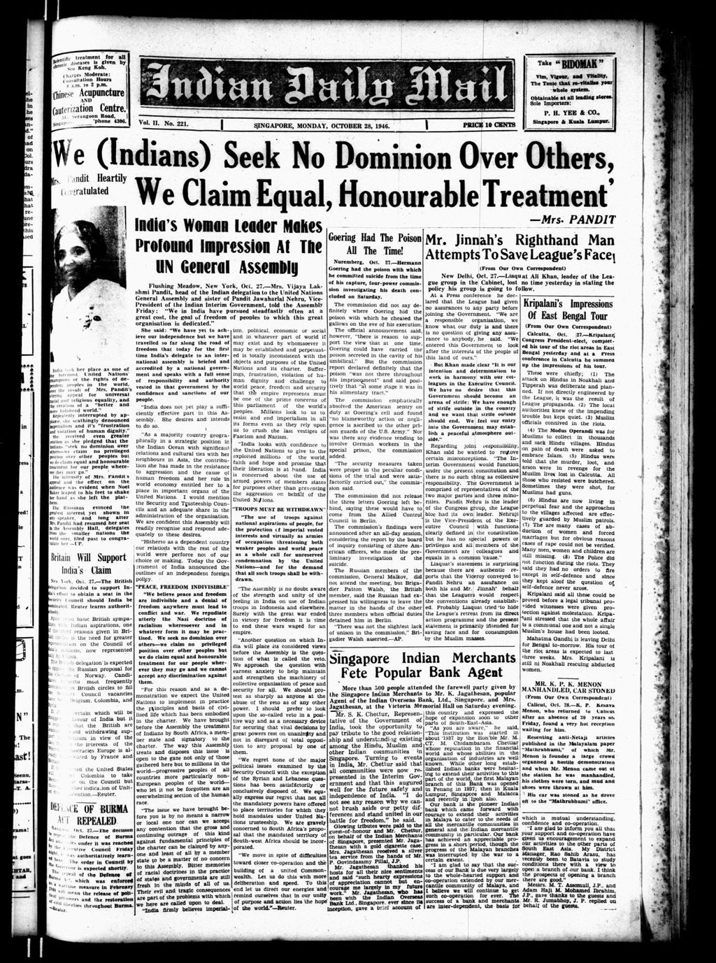 Miniature of Indian Daily Mail 28 October 1946