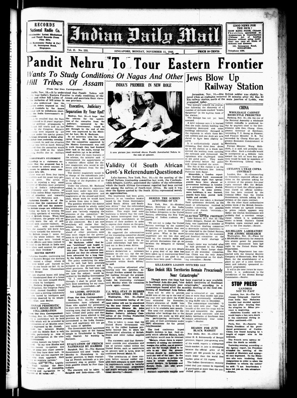 Miniature of Indian Daily Mail 11 November 1946