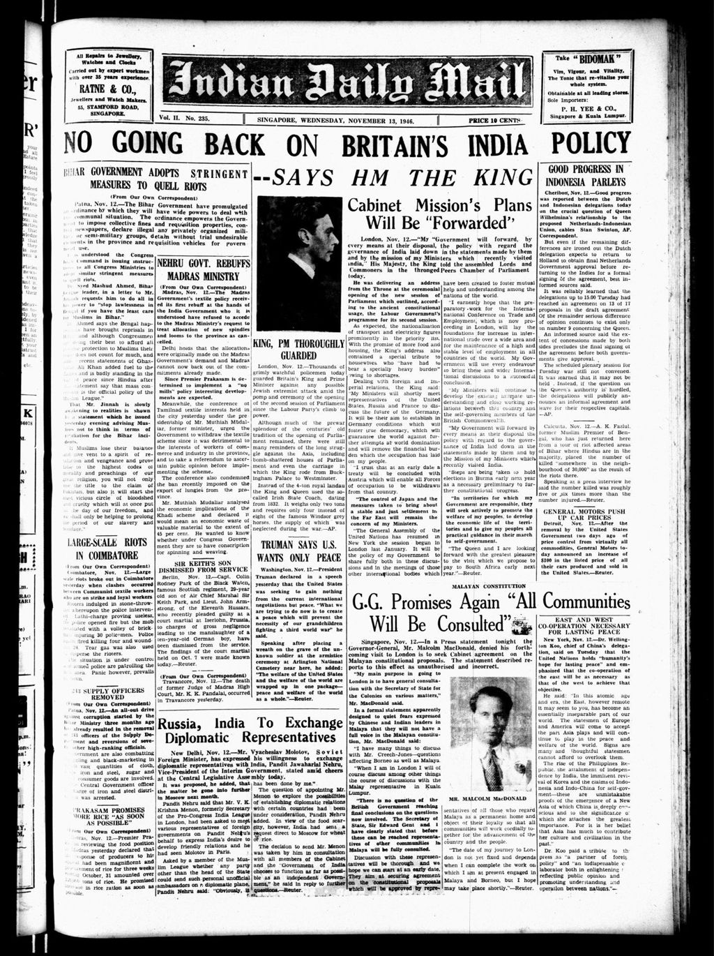 Miniature of Indian Daily Mail 13 November 1946