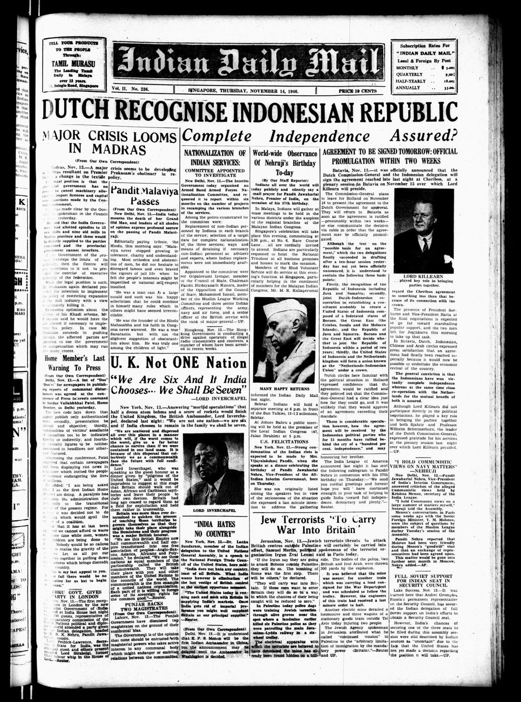 Miniature of Indian Daily Mail 14 November 1946