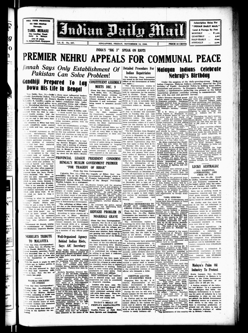 Miniature of Indian Daily Mail 15 November 1946