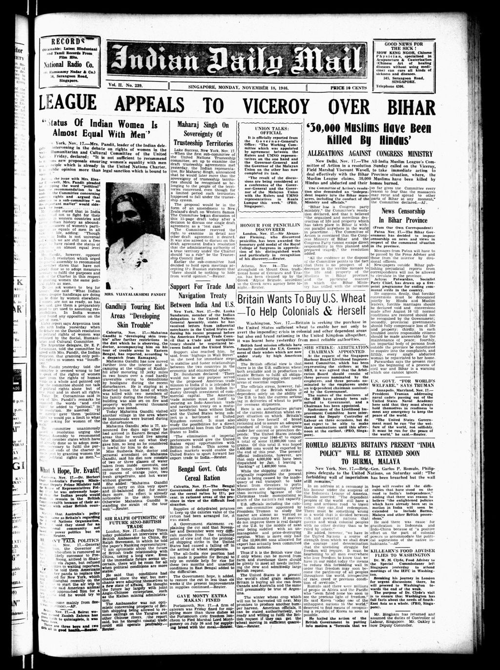 Miniature of Indian Daily Mail 18 November 1946