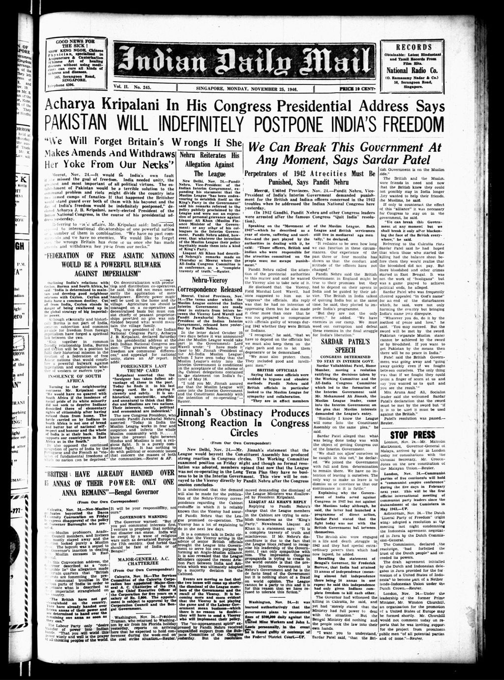 Miniature of Indian Daily Mail 25 November 1946