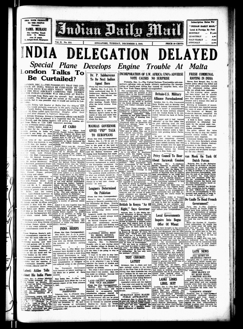 Miniature of Indian Daily Mail 03 December 1946