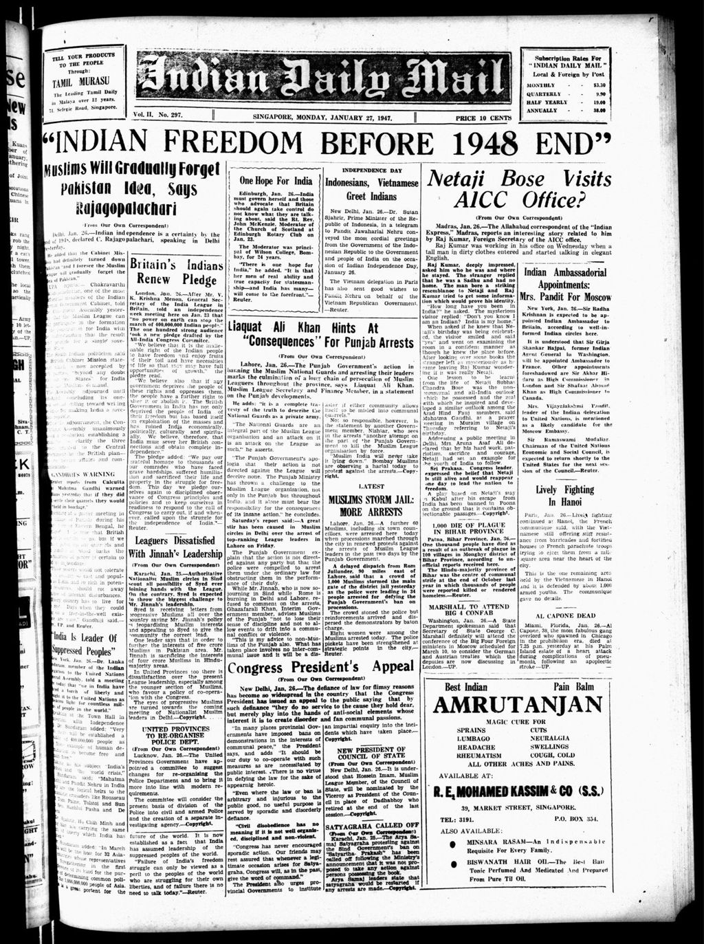 Miniature of Indian Daily Mail 27 January 1947