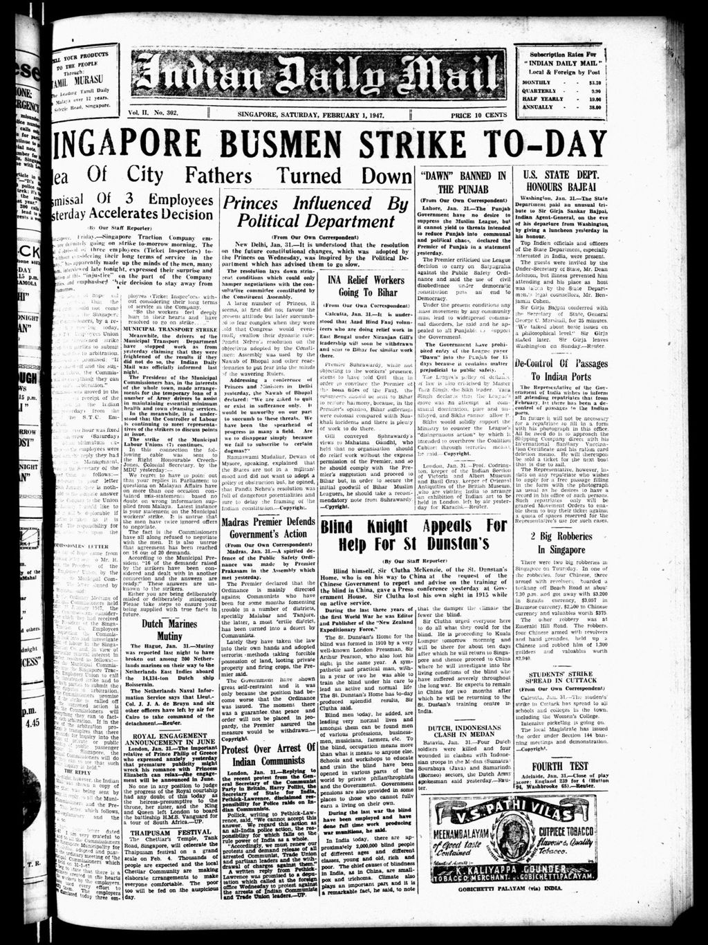 Miniature of Indian Daily Mail 01 February 1947