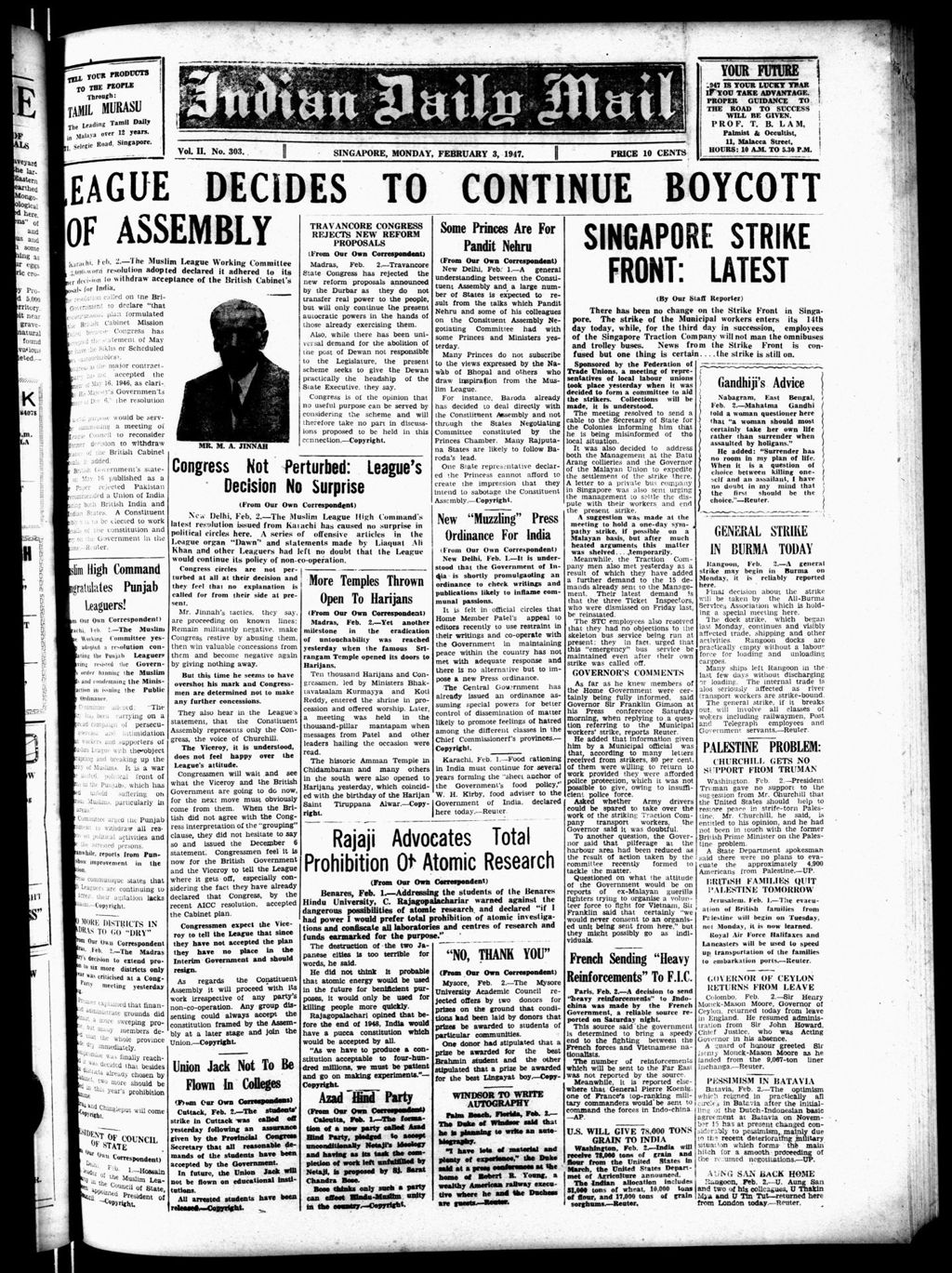 Miniature of Indian Daily Mail 03 February 1947