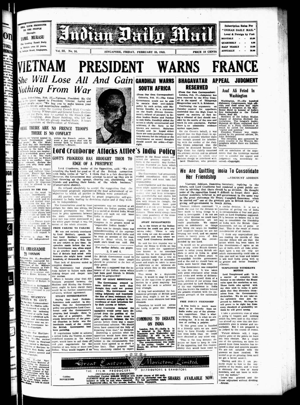 Miniature of Indian Daily Mail 28 February 1947