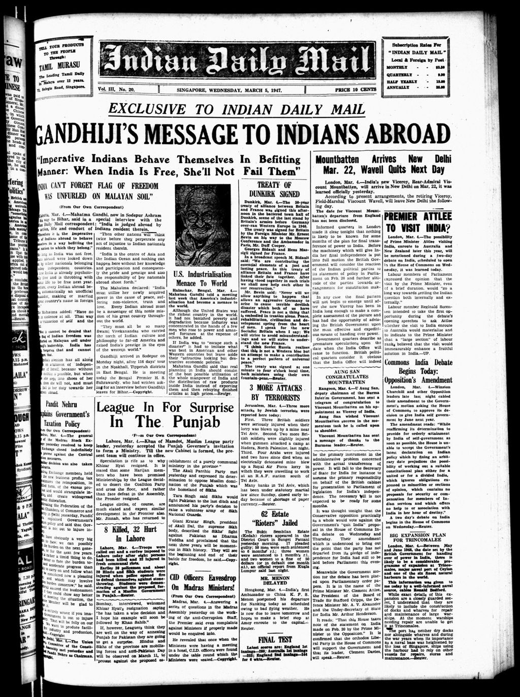 Miniature of Indian Daily Mail 05 March 1947