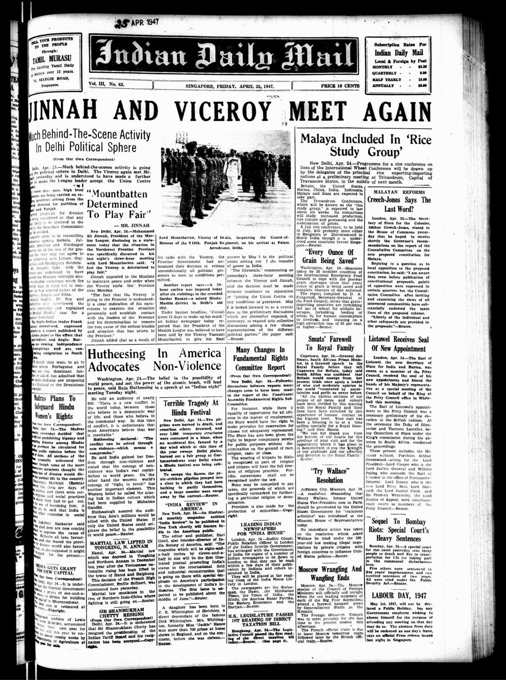 Miniature of Indian Daily Mail 25 April 1947