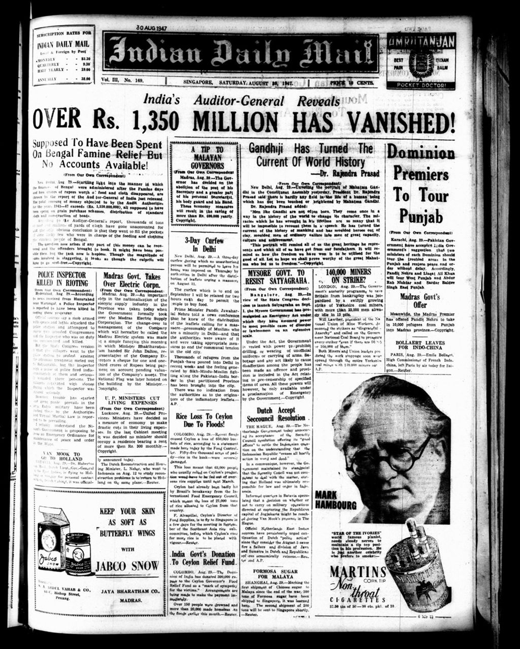 Miniature of Indian Daily Mail 30 August 1947