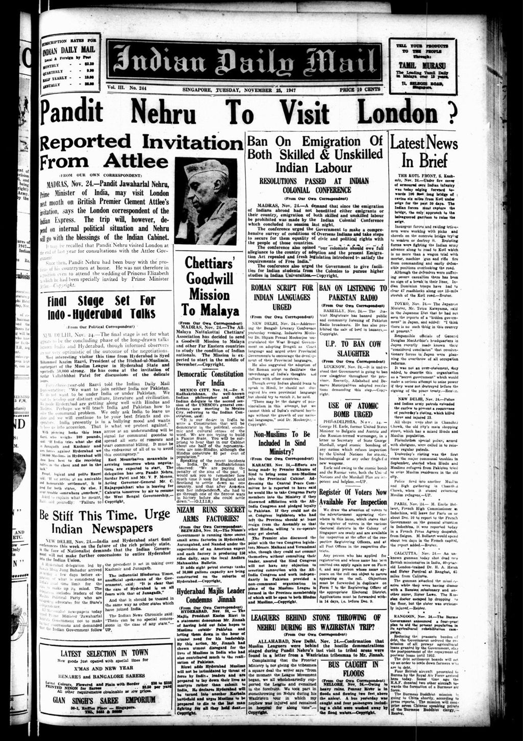 Miniature of Indian Daily Mail 25 November 1947