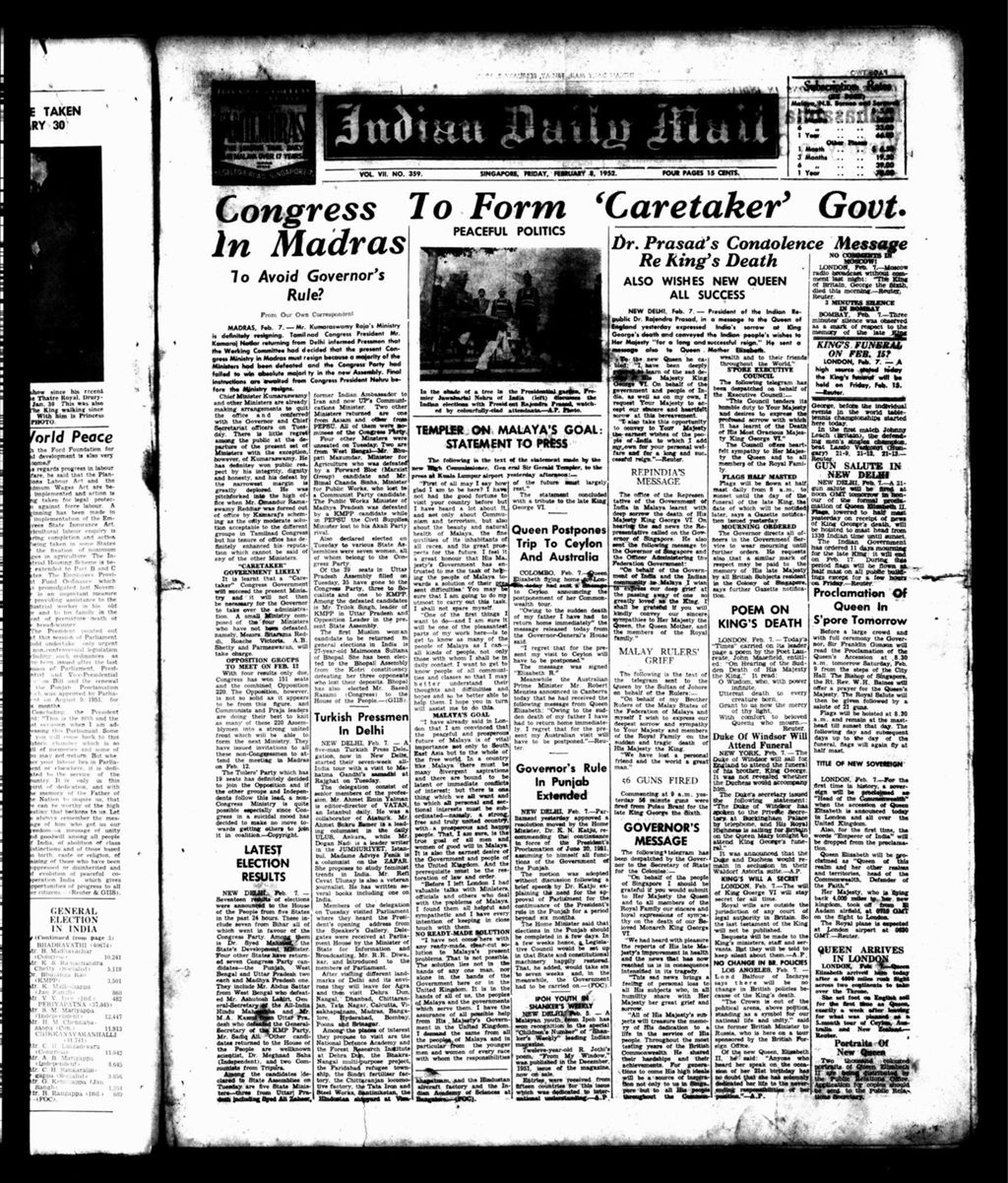 Miniature of Indian Daily Mail 08 February 1952