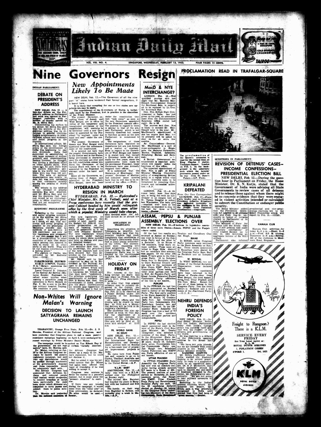 Miniature of Indian Daily Mail 13 February 1952