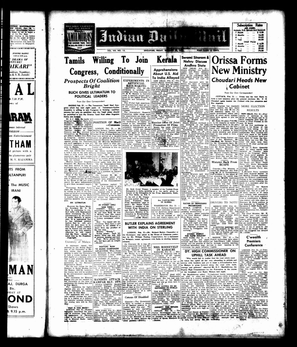 Miniature of Indian Daily Mail 22 February 1952