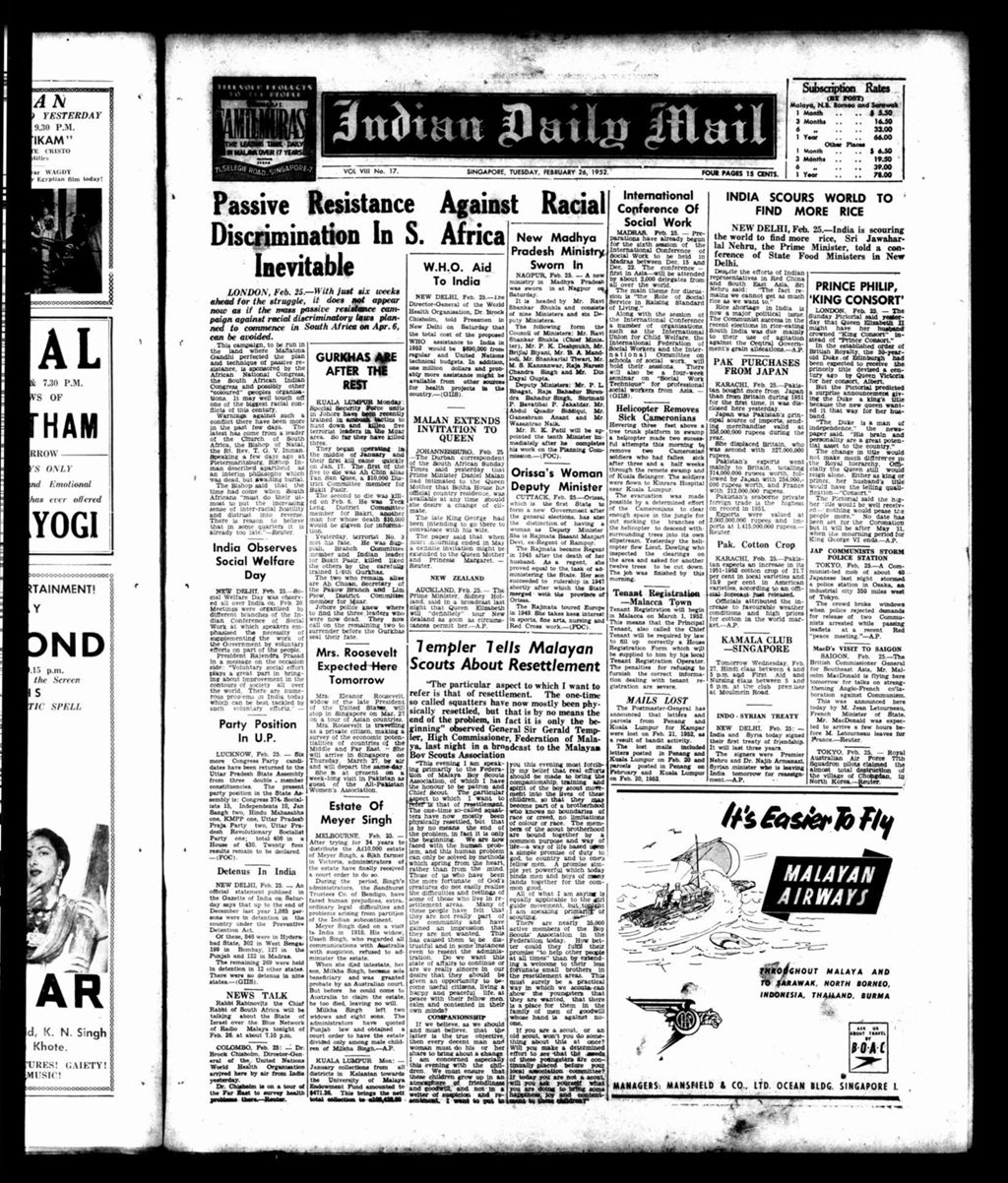 Miniature of Indian Daily Mail 26 February 1952