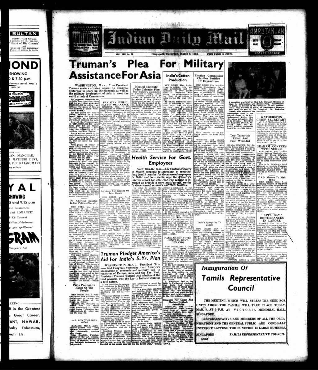 Miniature of Indian Daily Mail 08 March 1952