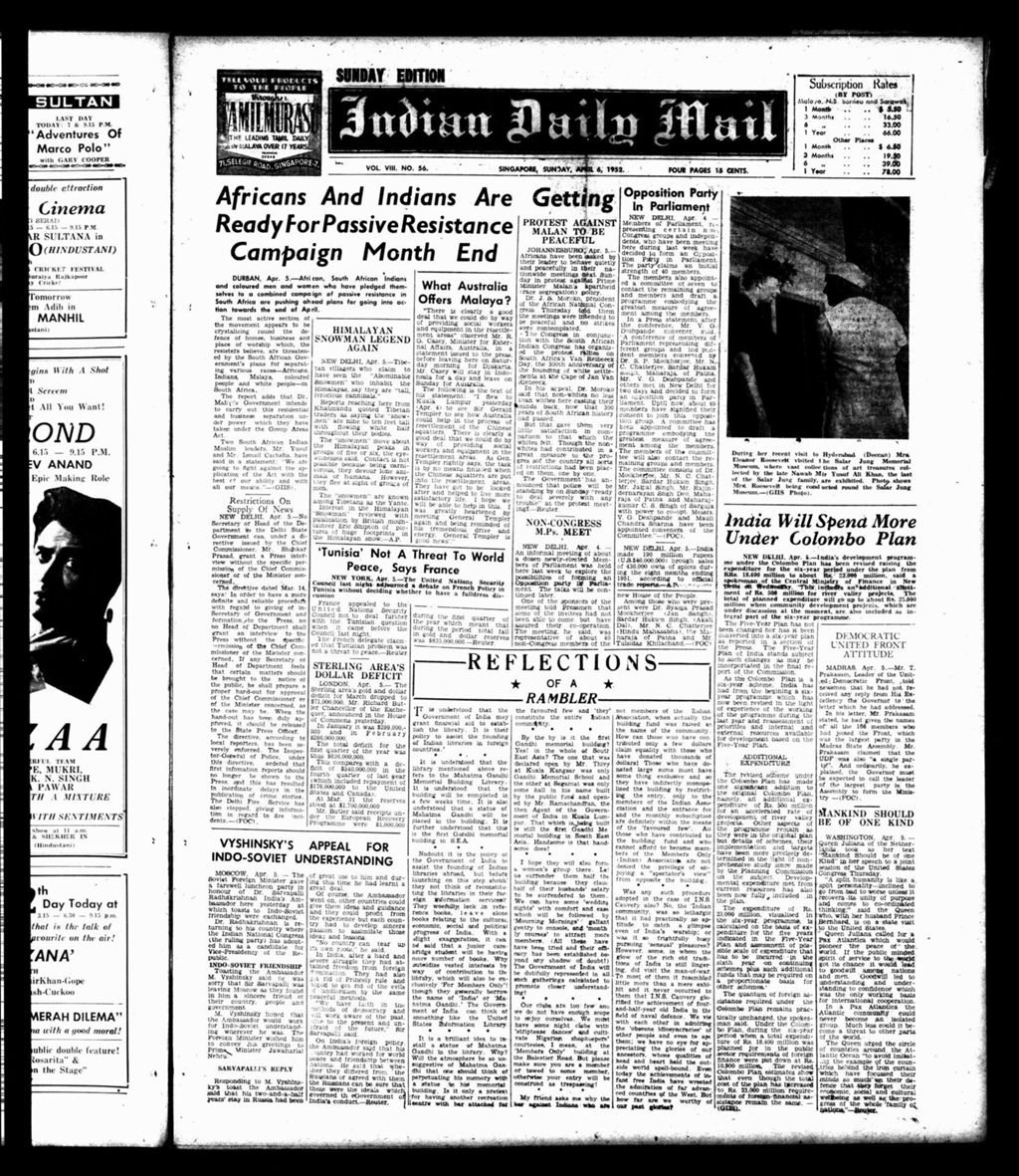 Miniature of Indian Daily Mail 06 April 1952