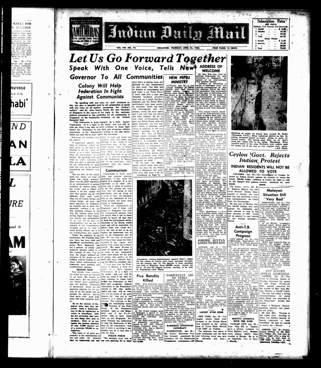 Miniature of Indian Daily Mail 24 April 1952