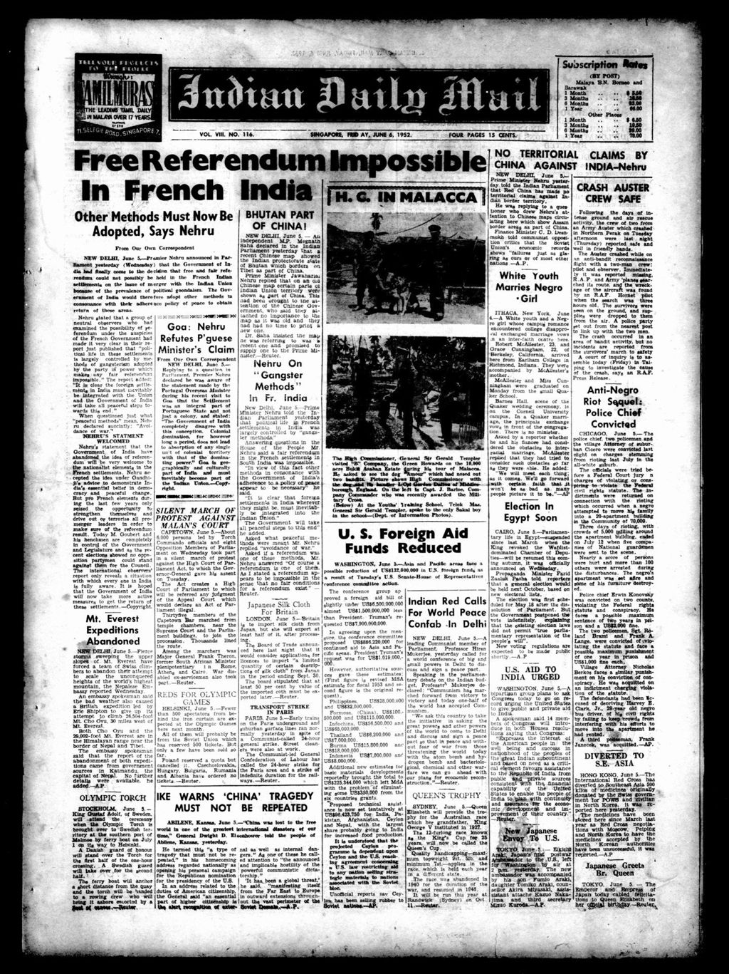 Miniature of Indian Daily Mail 06 June 1952